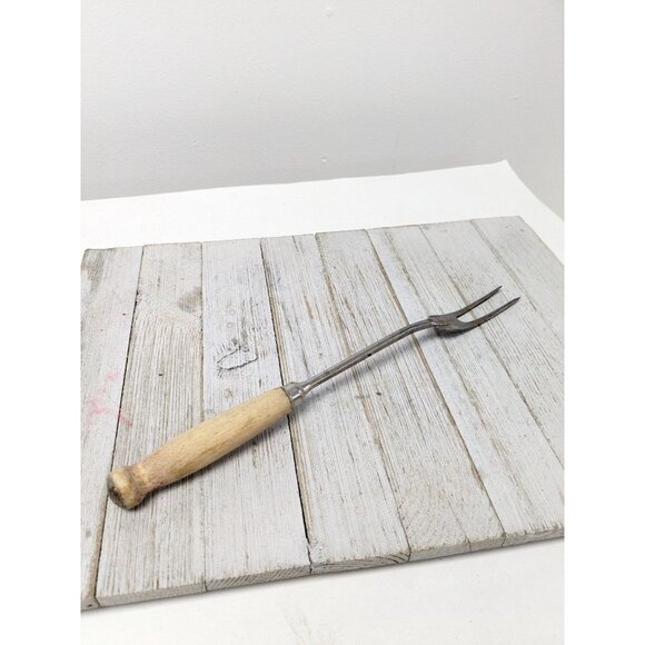 Vintage A&J Solid Meat Utility Fork Wood Handle 12 3/4" - Picture 1 of 8